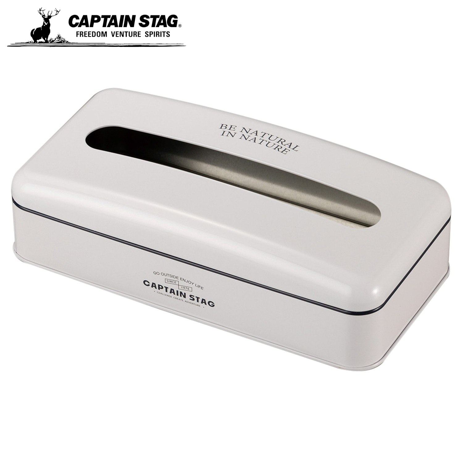 乐天商城 - キャプテンスタッグ(CAPTAIN STAG) アウトドア ボックスティッシュケース ブリキ ティッシュボックス 磁石付き ホワイト UM-1680