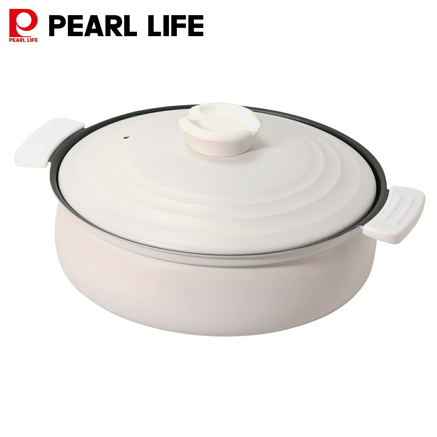 Ih/Gas Compatible - パール金属公式 軽量 土鍋風卓上鍋 26cm IH対応 ふっ素加工 ホワイト HC-462 両手鍋 フライパン 料理 ガス火 ステンレス シリコーン こびりつきにくい
