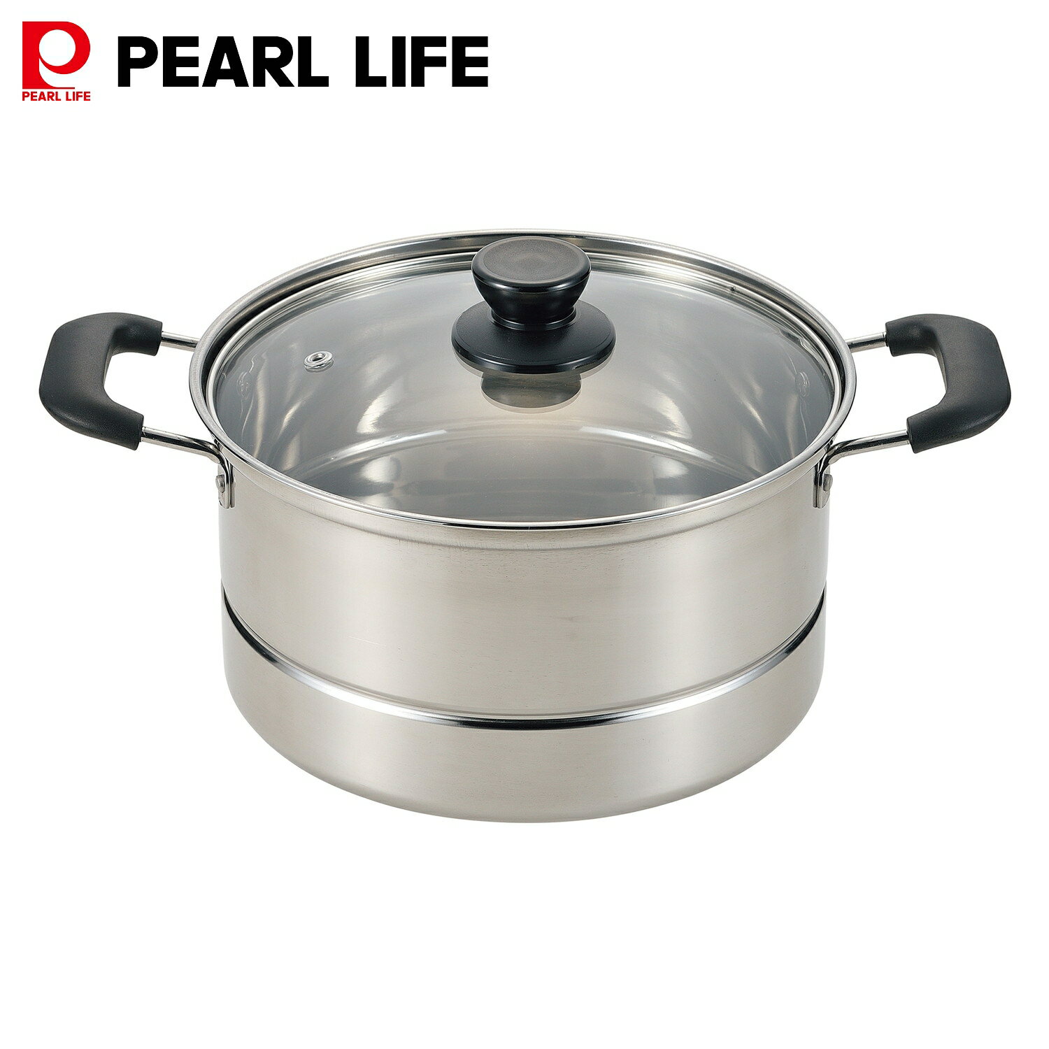 パール金属 ステンレス製 ガラス蓋付 深型鍋 22cm ガス火対応 IH対応 目皿付 蒸し処 HC-529 両手鍋 フライパン 料理 キッチン用品 調理器具