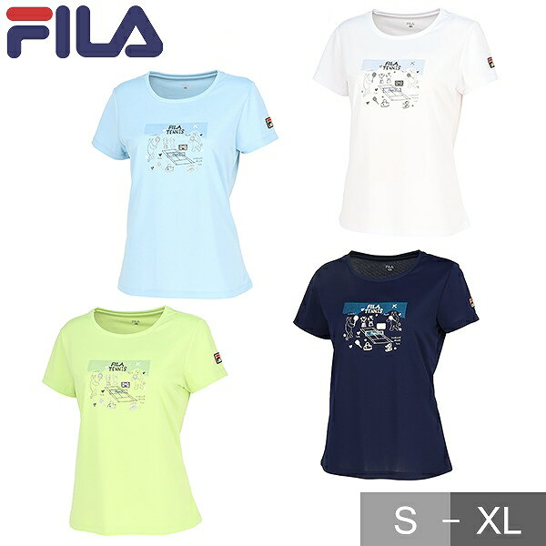 テニス フィラ Tシャツ レディース プラクティスTシャツ 半袖 テニスウェア 吸汗速乾 UV メッシュ 半袖Tシャツ 大人 ウェア FILA VL2818
