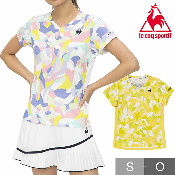 テニス ゲームシャツ レディース ルコック SUNSCREEN グラフィックゲームシャツ テニスウェア 半袖 Vネック UVカット…