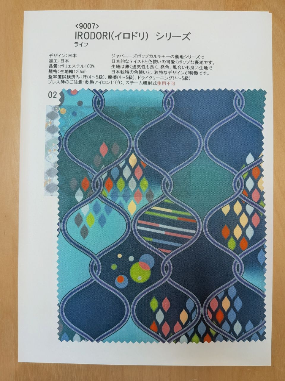 【高級オーダー専門店】[生地見本]9007(カラー02)プリント裏地(イロドリシリーズ・ライフ)