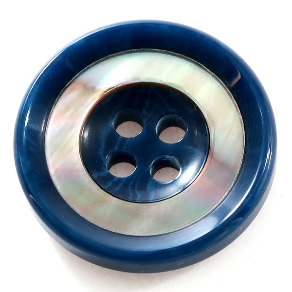 【スーツボタン専門店】バーラ(COLOR.55ブルー系) 15mm[1個から販売]ポリエステルと貝ボタンの組合わせ 紳士服スーツジャケットの袖口ボタン・袖ボタンに老舗テーラー御用達スーツボタン専門店の高級シェルボタン