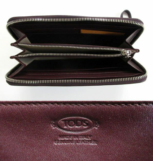 新品 トッズ ラウンドファスナー長財布 TOD'Sプレート ワインレッド【あす楽対応_関東】