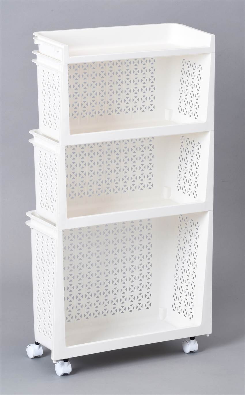 キッチンワゴン キャスター付き スリム 収納ラック ホワイト 浅深 3段 ラコンハーフ かわいい おしゃれ..