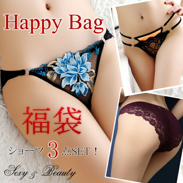 【300円OFFクーポンあり】 福袋 ハッピーバッグ ショーツ セクシーランジェリー Tバック インナー レディース 下着 お得な3点セット bx-010