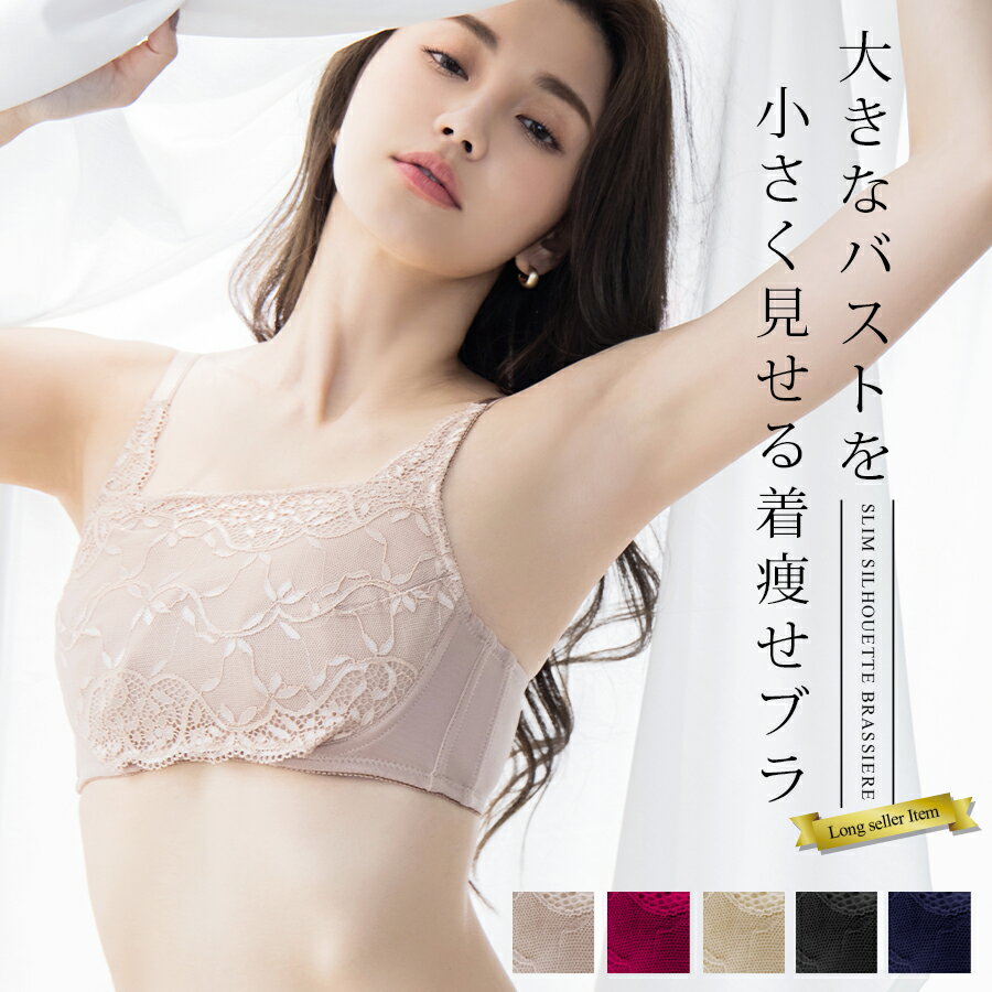 【20%OFFクーポン配布】 胸を小さく見せるブラ 下着《スリムシルエットブラ》大きいサイズ ブラジャー 脇高 レース 着痩せ ブラ 胸が小さく見えるブラ 大きな胸 小さく見せる ブラジャー 補正下着 さらしブラ DEFGHIカップ 送料無料【ブラ単品】【tu-hacci】