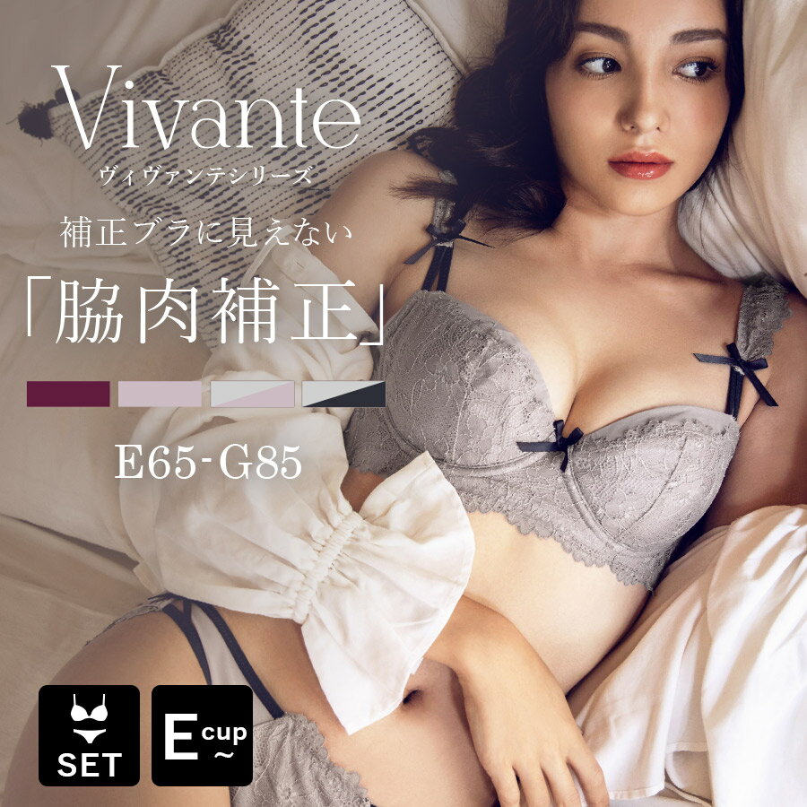 【6/3(土)30％OFFクーポン配布】 脇肉 ブラジャー セット 大きいサイズ《補正ブラ に見えない脇肉撃退ブラ&ショーツ〜vivanteシリーズ〜アンティークレースブラ》 下着 脇高 ブラ ブラショーツセット 補正ブラ 送料無料 補正下着 F70 F75 F80 F85 G70 G75 【tu-hacci】のサムネイル