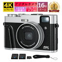4Kデジタルカメラ オートフォーカス 48MP Vlogカメラ デジカメ 手振れ補正 光学ファインダー モードダイヤル 16倍ズーム LEDライト デジタル一眼レフ コンパクト 32GBカード付属 バッテリー2個付き 子供の日 初心者 クリスマス(ブラック)