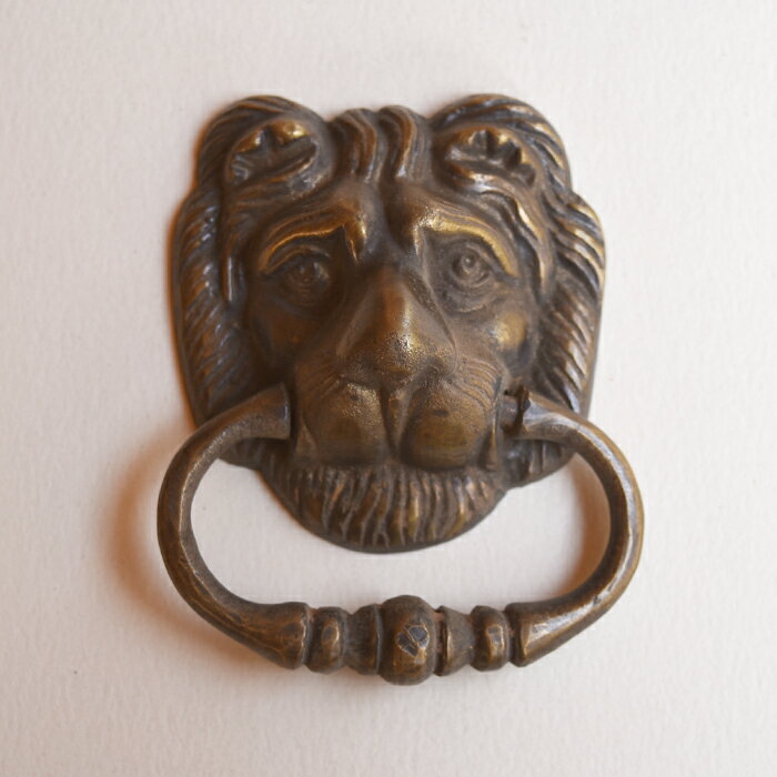 ライオンのドアノッカー/ハンドル/インド民具/クラフト/DIY（ドアノブ）/室内装飾