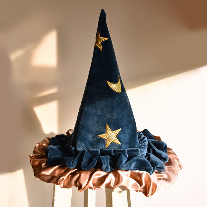 【大人用】魔法使いの弟子の魔女帽子/ハロウィン/パーティ/仮装/コスプレ/ベルベット、サテン/占い