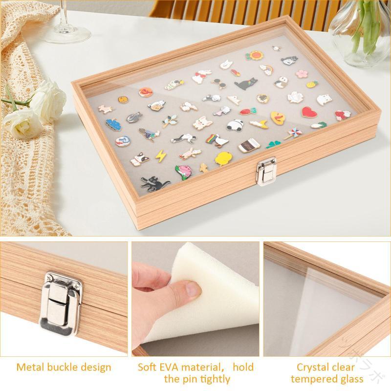 ピンディスプレイケースショーケースブローチオーガナイザーケースピンジュエリーグッズ用ウッドカラー..