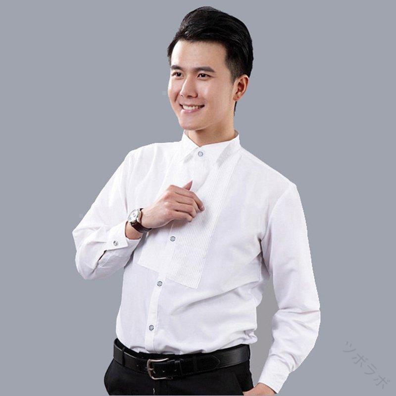 特価長袖メンズワイシャツフォーマルウィングカラー礼服ピンタック入り蝶ネクタイ用タキシード用スリムおしゃれかっこいい男性用ビジネスや結婚式対応シャツ(4)