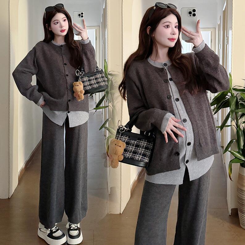 マタニティウェア 秋冬 セレモニー 洋服 パンツ 2点セット 上着+パンツ 妊婦 妊婦服 レディース 授乳 授乳服 長袖 ニット服 あったか 大人 フォーマル 入学式 入園式 卒園式 ロング きれいめ おしゃれ 可愛い 無地 韓国風 ゆったり 秋着 シンプル 高品質素材使用