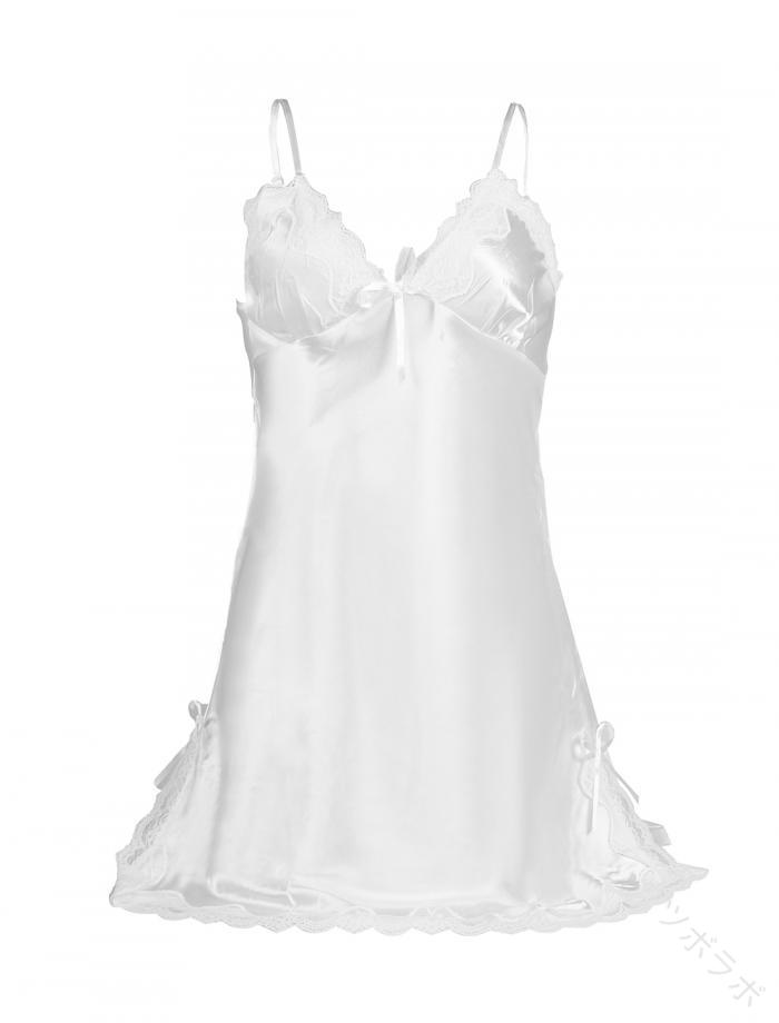 サテン レース スリップ キャミソール セクシー ワンピース ベビードール ランジェリー レディース ホワイト M 上質素材で肌触り抜群の下着 おしゃれで快適なデザイン