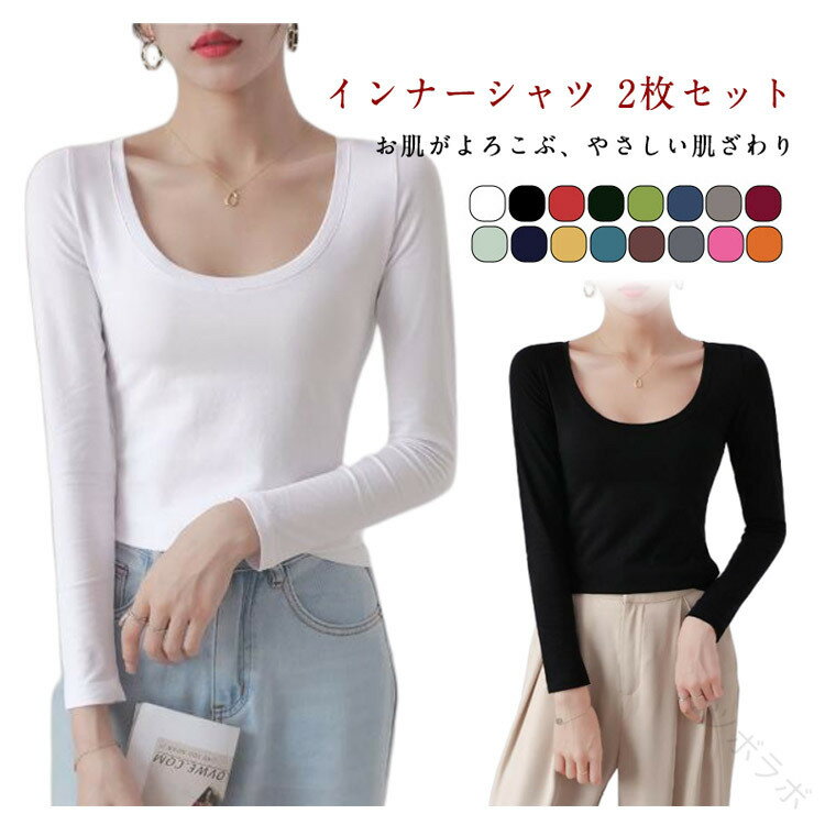 2枚セット 長袖 婦人 インナー 綿 イ