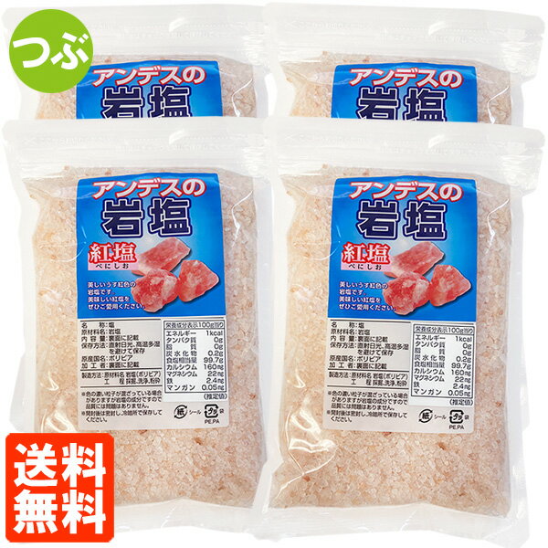 【4個セット・送料無料】アンデスの岩塩 粒(つぶ) 紅塩 500g×4個 食塩