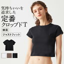 【本日限定★要エントリー★抽選で最大300%ポイントバック】【セール】グンゼ Tシャツ 半袖 クロップド レディース 綿混 洗濯タグなし 柔らかい しなやか コットン カットソー 無地 ブラック ホワイト 重ね着 タイト スリムフィット 定番 シンプル トゥシェ GUNZE TC7252 M L