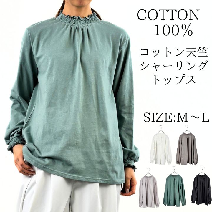 コットン天竺シャーリングトップスT...