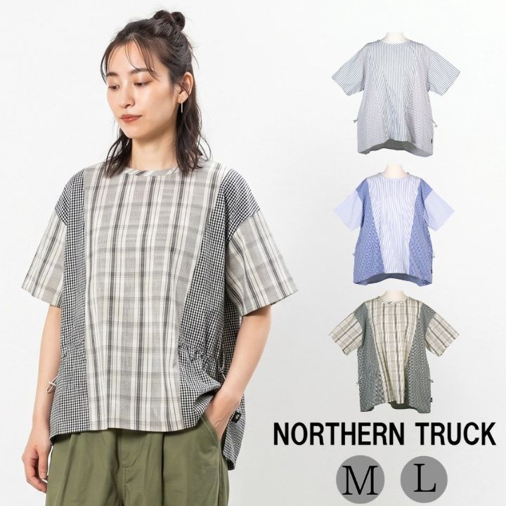 乐天商城 - 柄切り替え プルオーバー Tシャツ 半袖 カットソー レディース 無地 綿100％ ノーザントラック ノースオブジェクト NORTHERNTRUCK トップス コットン クルーネック 大きいサイズ 大人 可愛い ナチュラル カジュアル 春服 [M便 1/1]