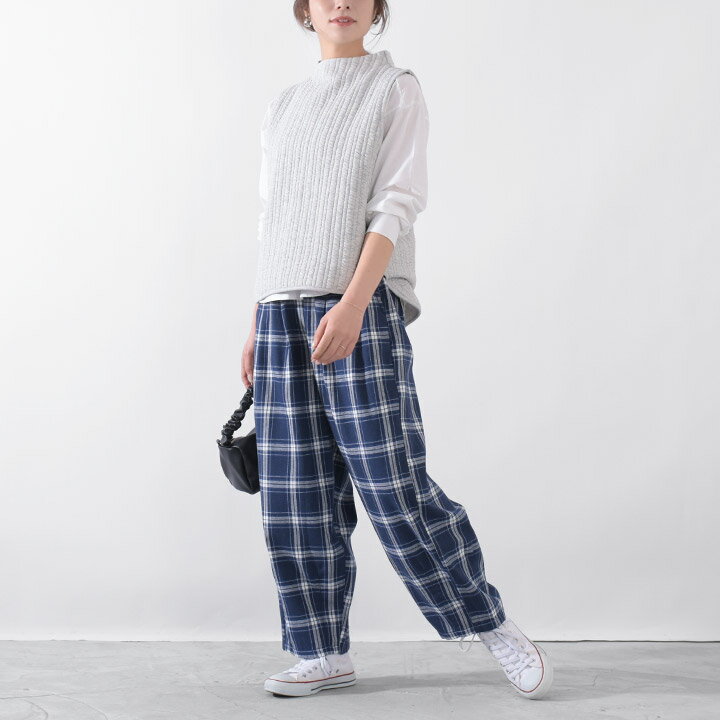 楽天市場】チェック ワイドパンツ(カラーネイビー 楽天市場】チェック ワイドパンツ(カラーネイビー