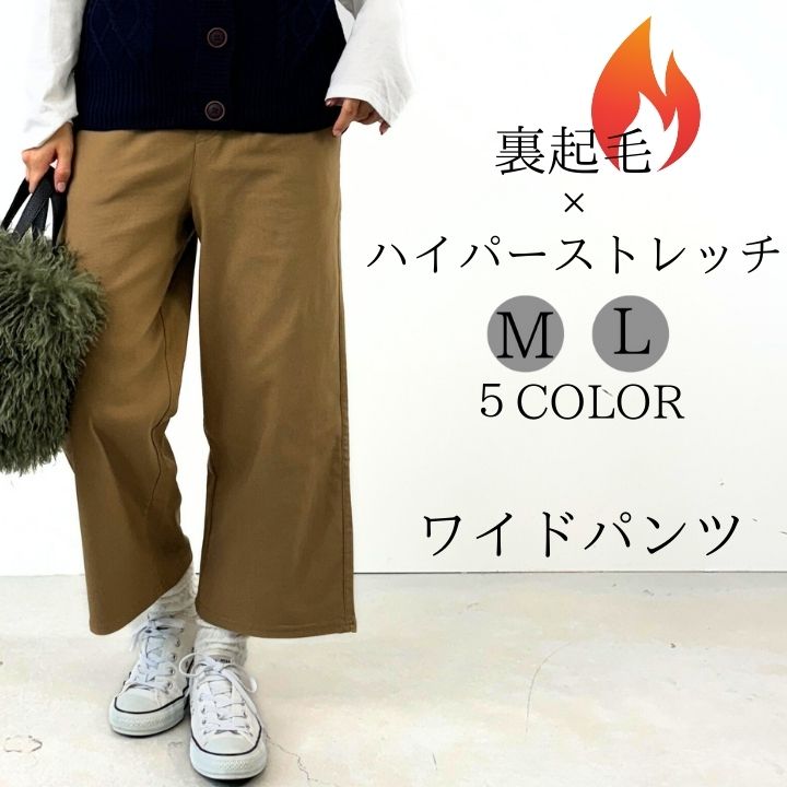 【福袋対象C】 裏起毛 ストレッチ ワイド パンツ ワイドパンツ レディース ストレッチパンツ イージーパンツ 暖かい ウエストゴム セミワイド ストレート 大...