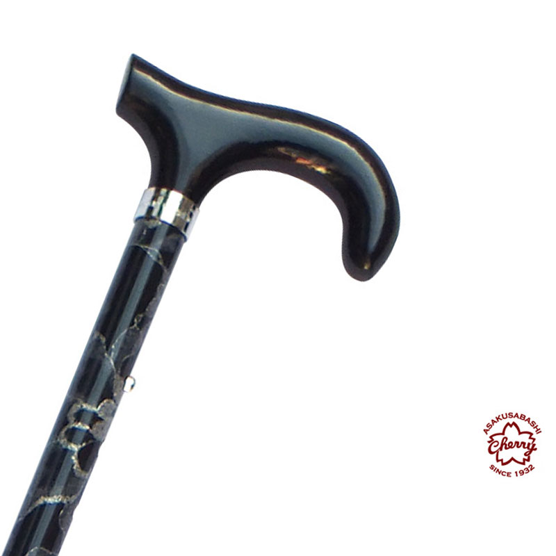 杖 折りたたみ 軽量 アルミ製 日本製チェリーマウンテン 銀ラメ レース ステッキ【色柄： ブラック