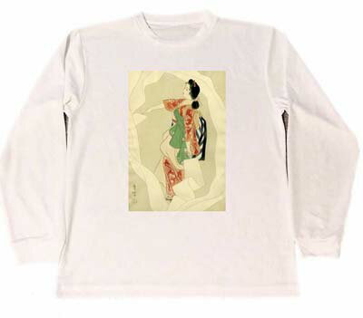 山川秀峰　晒女　布ざらし　ドライ　Tシャツ　名画　版画　日本画　美人画　グッズ　ロング　ロンT　白