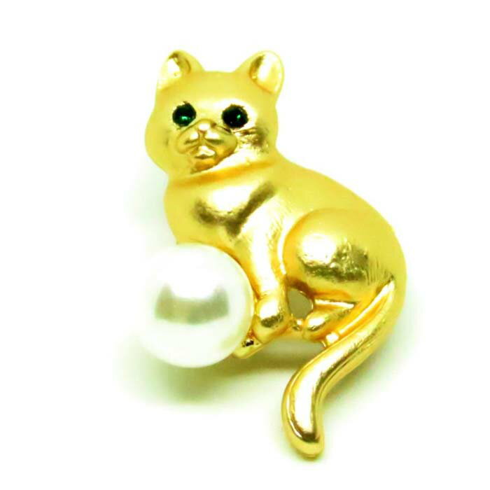 金猫フェイクパールブローチネコグッズ