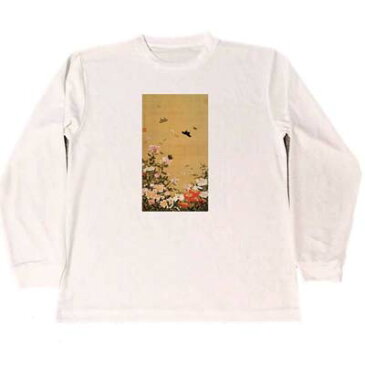 伊藤若冲　ドライ　Tシャツ　芍薬群蝶図　名画　絵画　アート　グッズ　ロング　ロンT　白