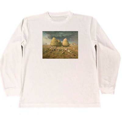 ジャン・フランソワ・ミレー ドライ Tシャツ 名画 絵画 秋、積みわら ミレー ロング ロンT 白