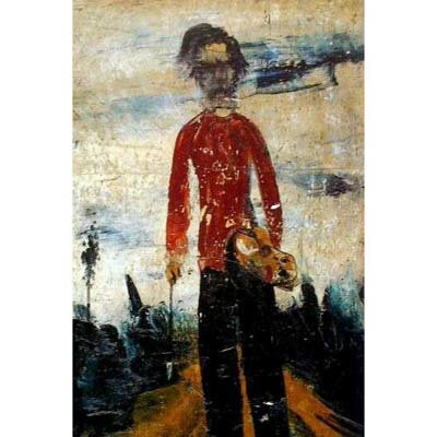 佐伯祐三　立てる自画像　ロングドライTシャツ　名画　絵画　グッズ　ロンT　長袖