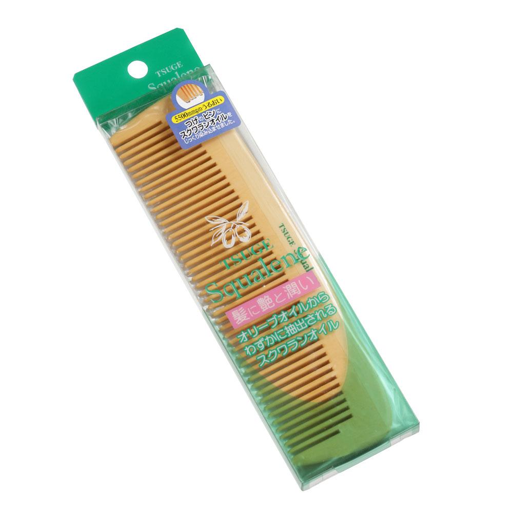 【送料無料】スクワランくし (全長：約17cm) くし クシ 櫛 つげ櫛 柘植 柘植櫛 コーム 柘植コーム ヘアブラシ つげ スクワランオイル 木製 携帯用 コンパクト 髪 ヘア 髪の毛 頭髪 ヘアケア 潤い ツヤ OS-503 日本製