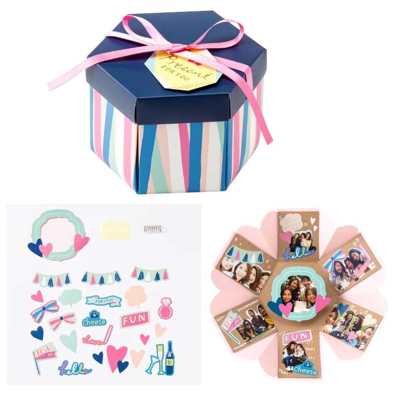 【送料無料】飛び出すサプライズボックスアルバム Mサイズ STRIPE SAM-03