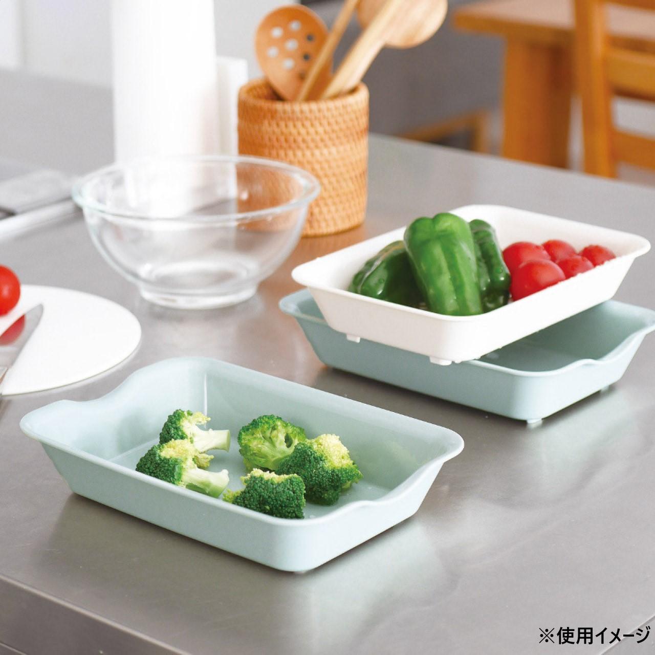 【送料無料】抗菌バット＆ザル(ワイド)(スモーキーグリーン) VC-GRL 2394-079