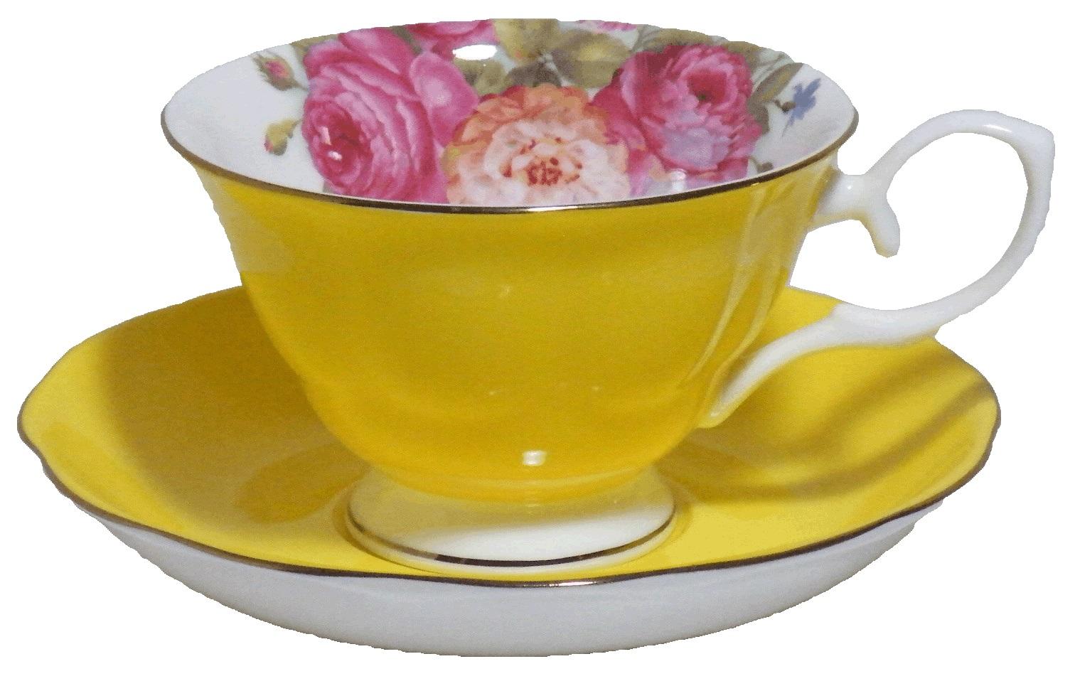 【送料無料】 ロイヤルアーデン ボーンチャイナ カップ＆ソーサー カラー バラ柄　イエロー・37142