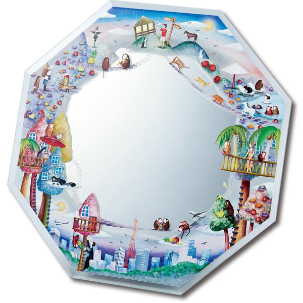 【送料無料】 ユーパワー なかの まりの 八角 ミラー アート Mサイズ 「Animal Village」 NM-03501