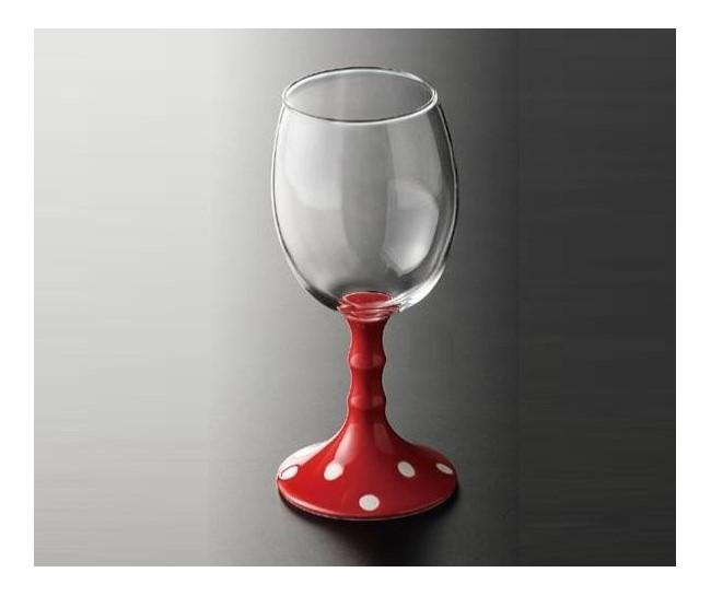 【送料無料】 有田浪漫ワイングラス　水玉　赤・INT-101-2-1