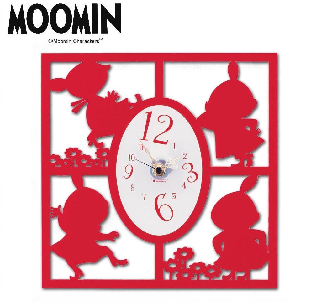 【送料無料】MOOMIN シルエット時計 リトルミイ たくさん （約W24×D3.5×H24cm） レッドカラー 時計 掛時計 壁掛け 電池式 リトルミイ シルエット グッズ インテリア 雑貨 リビング 玄関 寝室 子供部屋 かわいい シンプル プレゼント ギフト KC-5017