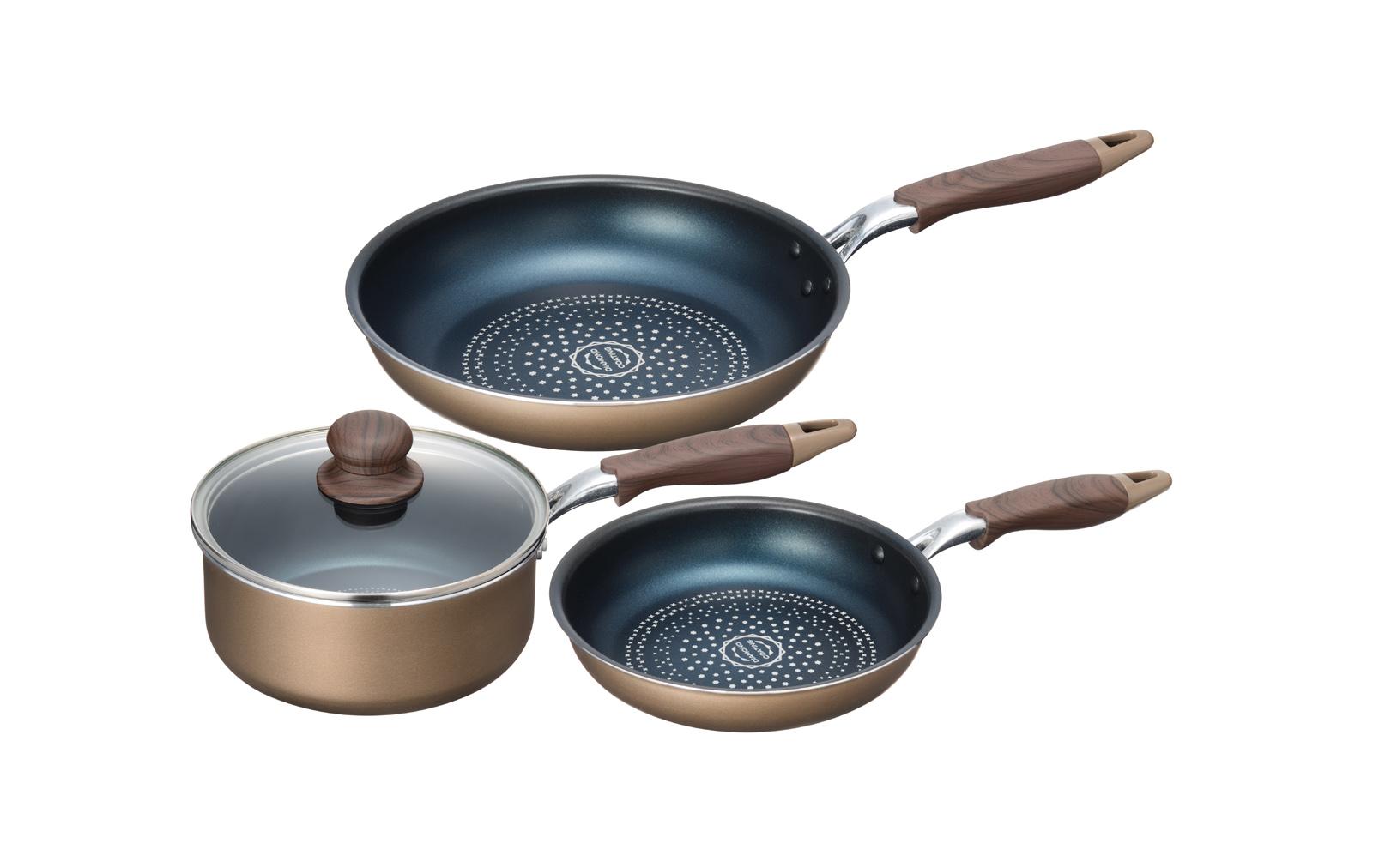 【送料無料】ブラナーノII　IH対応ガラス蓋付片手鍋18cm＆フライパン20cm＆フライパン26cm　MB-2399