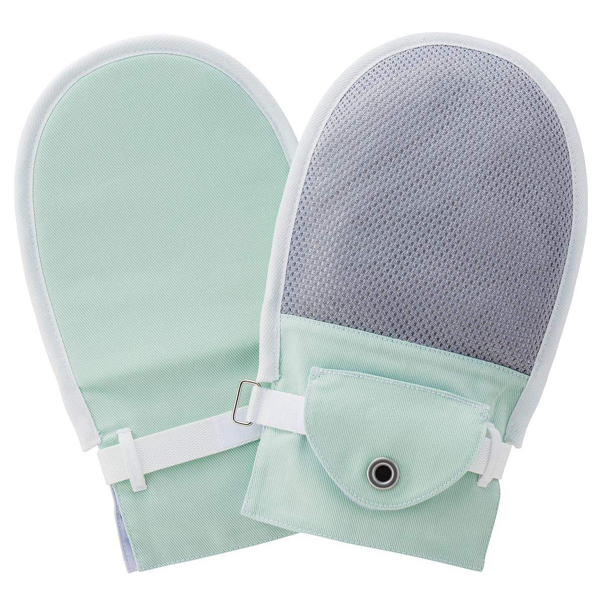 【送料無料】フドーてぶくろNo.5 L 2枚入り グリーン (手のひら約18～22cm) 介護用ミトン 介護用手袋 介護 ミトン グローブ 手袋 介護用品 医療用 メディカル オムツいじり いたずら防止 ひっかき防止 ケガ防止 保護 メッシュ 通気性 105836 フィリピン製