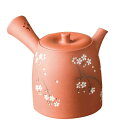 【送料無料】青峰朱泥切立桜印花急須 190cc Y-10