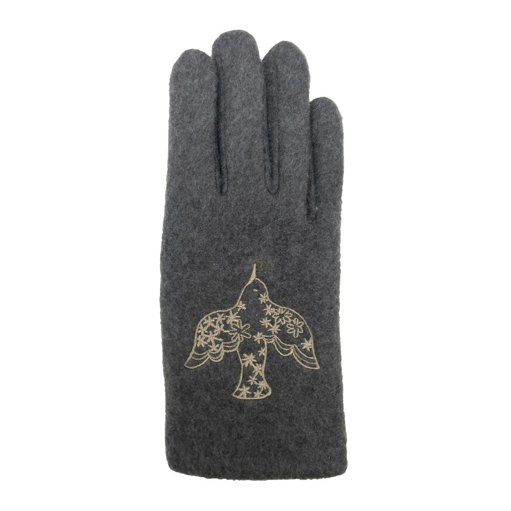 【送料無料】フレンズヒル　手袋(細身刺繍) フェザーバード ダークグレイ LW-437-525