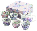 【送料無料】セラミック藍 花工房5客ポット茶器 01466