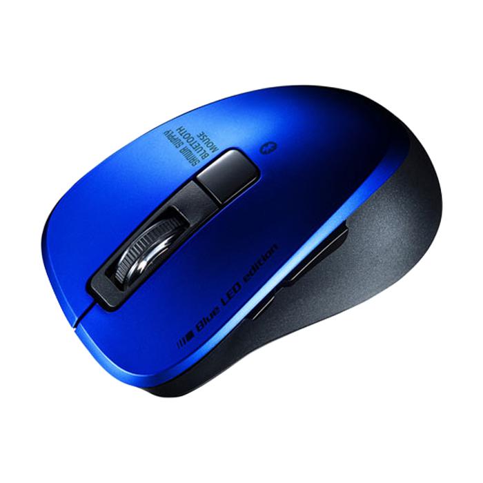 【送料無料】静音Bluetooth 5.0 ブルーLEDマウス(5ボタン・ブルー) MA-BTBL155BL
