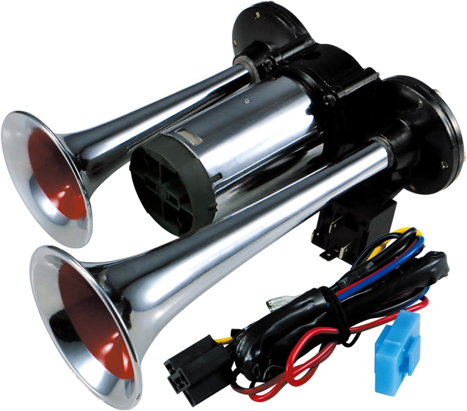 【送料無料】ジェットイノウエ ポンプヤンキーホーン 12V 約160×200×75mm 電子ホーン エアコンプレッサー 一体型ヤンキーホーン サウンドパーツ ステンレス製 ステンレス鋼 クロミウム被覆 トラック用 クリア サウンド 低音 高音 ST-1020 505856