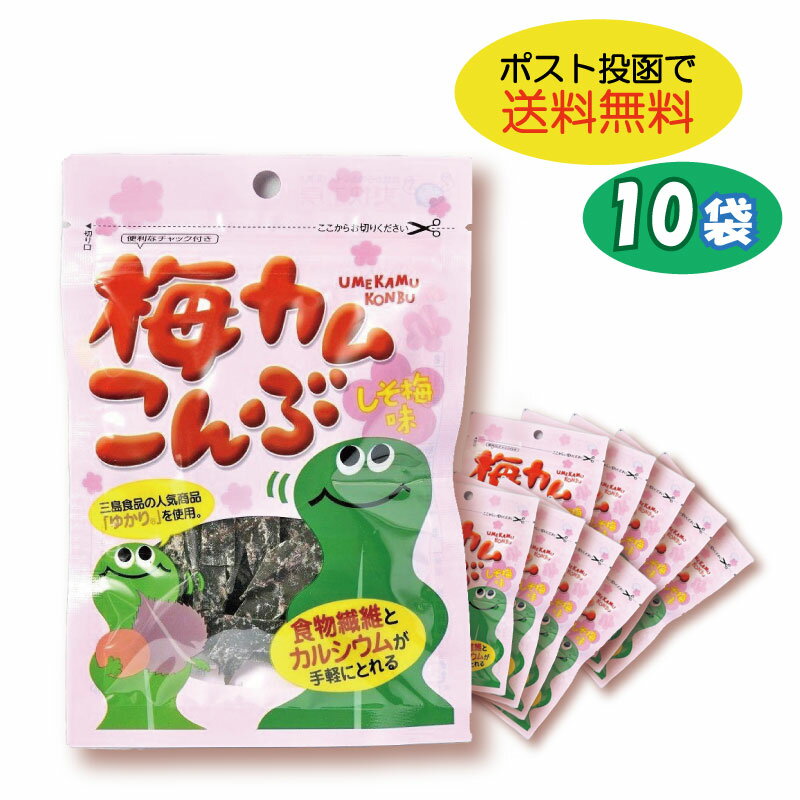 【在庫あり 送料無料 10袋セット】上田昆布 梅カムこんぶ しそ梅味【ポイント消化 ダイエット食品 おやつ おつまみ おしゃぶりこんぶ 昆布 食物繊維 カルシウム 駄菓子 梅カム昆布 北海道産昆布使用 国産 グルメ 三島食品ゆかり 夏 熱中症対策 低カロリー 子袋】[zk]