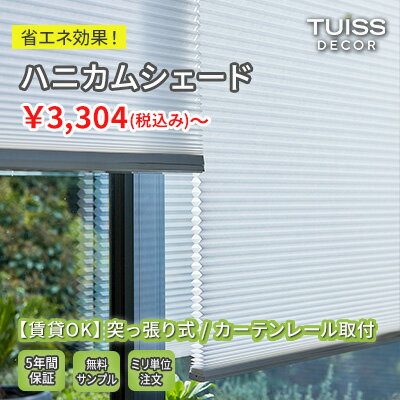 【tuiss decor】ブラインド オーダー ハニカムシェード ブラインドカーテン つっぱり式 カーテンレール 簡単 穴あけ不要 賃貸 遮熱 遮光 チューイッシュデコア