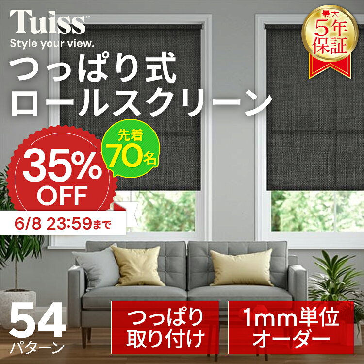  採寸ミス無料保証！ tuiss つっぱり式 ロールスクリーン オーダーメードブラインド 取り付け簡単 賃貸 採光 遮光 遮熱 ホワイト ブラック ベージュ チューイッシュ