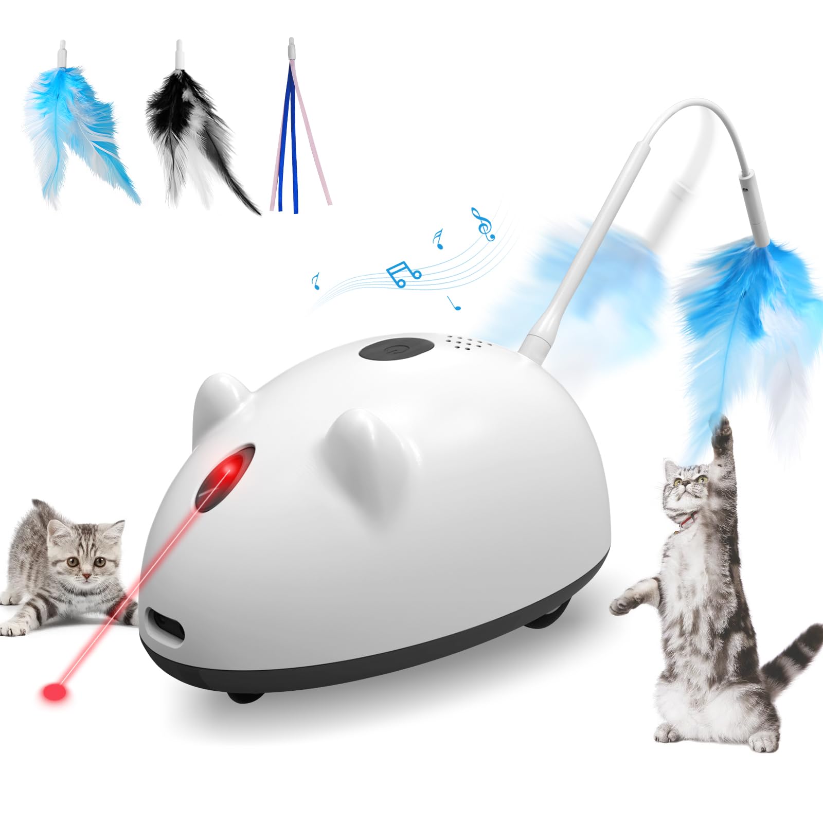 電動ネズミ 猫 玩具 自動 レッドポインター LEDライト ねずみの鳴き声 猫じゃらし ランダム移動 Type-C充電 障害物回避 3段階調節 最大6時間連続使用 ストレス解消 運動不足対策